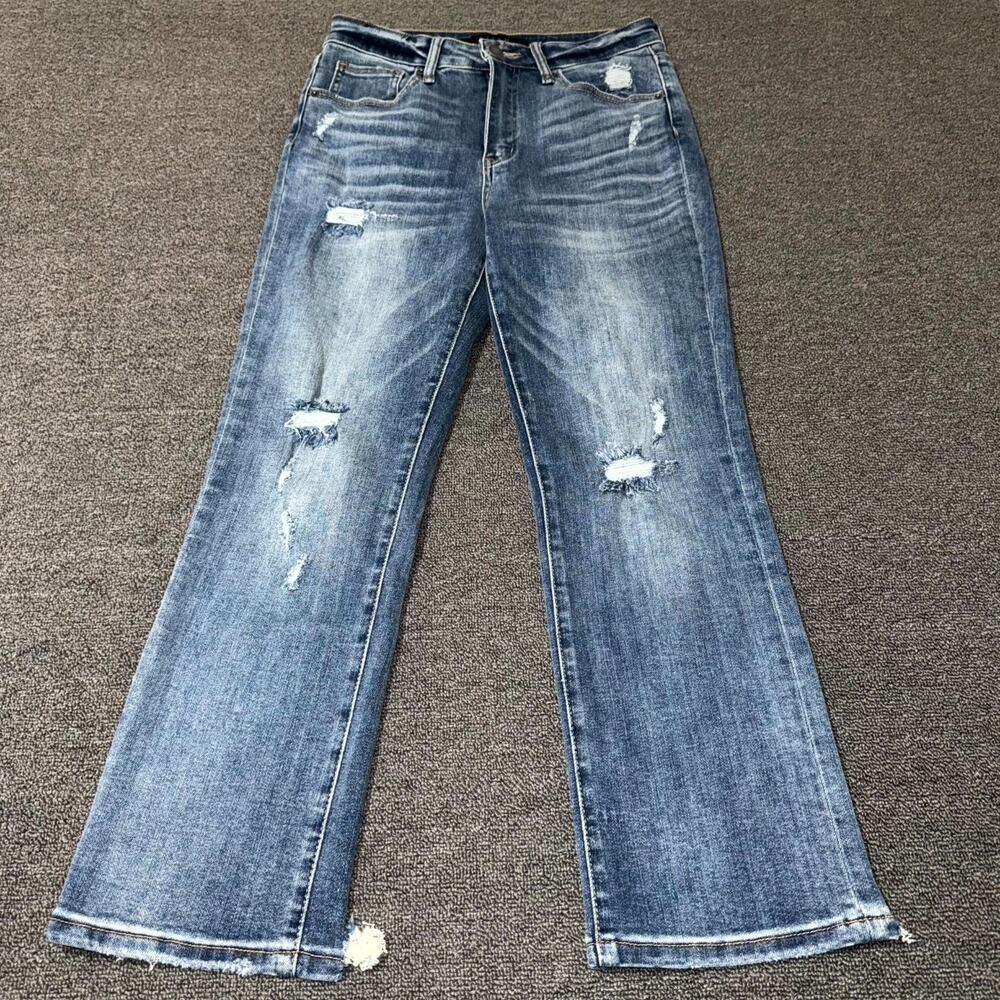 Risen Jeans Womens 27/5 Blue Denim Stretch High Rise Distressed Straight Leg